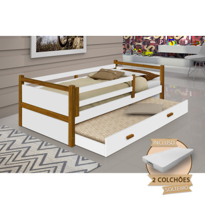 Beliche Infantil Bianca + 2 Colchões Solteiro Divaloto - Branco/Amêndoa