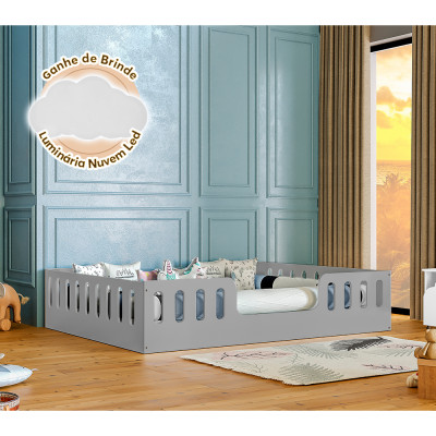 Cama Casal Helo Com Cercado Acompanha Luminária Led Cinza