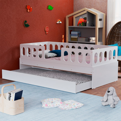 Cama Infantil Lara Solteiro Com Cama Auxiliar Branco