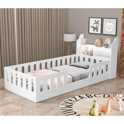 Cama Infantil Montessoriana Helo Solteiro Com Nicho E Led - Branca