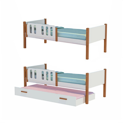 Kit 2 Camas Infantil Solteiro Ônix Com 1 Cama Auxiliar - Branco/Mel - Divaloto Móveis