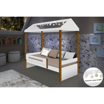 Cama Infantil Montessoriana Sara Com Led Branco/Mel - Divaloto