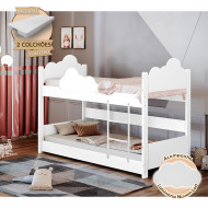 Beliche Solteiro Montessoriana Nuvem Erika Com Colchões Branca Incluso Luminária Led