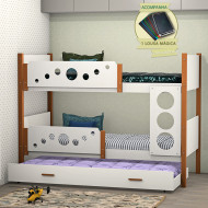 Beliche Solteiro Star Com Cama Auxiliar - Branco Com Mel + Acompanha Lousa Mágica