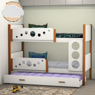 Beliche Solteiro Star Com Cama Auxiliar - Branco Com Mel + Acompanha Luminária Nuvem