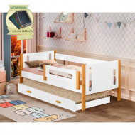 Bicama Babá Infantil Mirela Branco/Mel Com Grade De Proteção Incluso Lousa Mágica