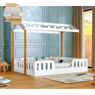 Cama Infantil Montessoriana Ágatha Casal Com Led E Colchão Branco/Amêndoa - Divaloto(100)