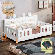 Cama Infantil Montessoriana Com Colchão Juvenil Led E Nicho Nina Branca Incluso Lousa Mágica