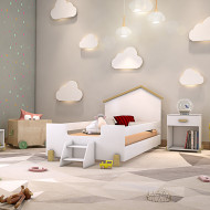 Cama Infantil Com Escadinha Juvenil Ayla - Branca E Natural