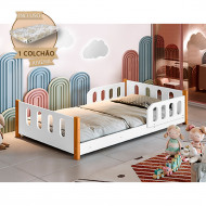 Cama Infantil Juvenil Camila Acompanha Colchão E Grade De Proteção - Branca(100)