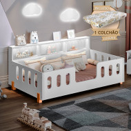 Cama Infantil Montessoriana Com Colchão Juvenil Led E Nicho Nina - Branca