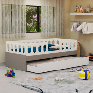 Cama Infantil Lara Solteiro Com Cama Auxiliar Branco E Cinza