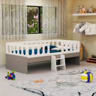 Cama Juvenil Lara Solteiro Com Escadinha Branco E Cinza