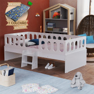 Cama Juvenil Lara Solteiro Com Escadinha E Colchão Branco