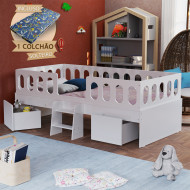 Cama Infantil Lara Solteiro Com Nichos Escadinha E Colchão Branco