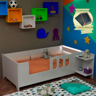 Cama Infantil Livia Com Led Usb Prateleiras Divalotto Acompanha Lousa Magica Branco
