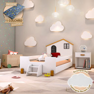 Cama Montessoriana Infantil Solteiro Belissima Preta - Branca E Amêndoa + Luminária Led + Colchão(100)