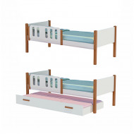 Kit 2 Camas Infantil Solteiro Ônix Com 1 Cama Auxiliar - Branco/Mel - Divaloto Móveis