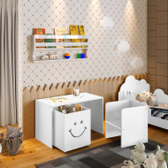 Mesa Infantil Montessori Alegra Emoji Multifuncional Com 1 Cadeira E 1 Nicho - Branca