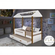 Beliche Montessoriana Infantil Sara Solteiro C/ Led Branco/Mel - Divaloto
