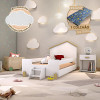 Cama De Criança Infantil Com Colchão E Escadinha Solteiro Ayla Branca E Natural + Luminária Led - 1