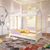 Cama Montessoriana Infantil Casinha Solteiro Jhulia Grade Rosa - Branco E Natural